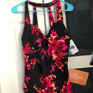 One piece flowered black swimsuit